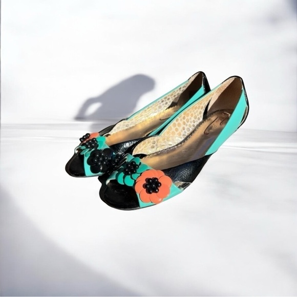 🌻Poetic License Retro Patent Leather Color Block Flower Flats Size 6 - Picture 5 of 9